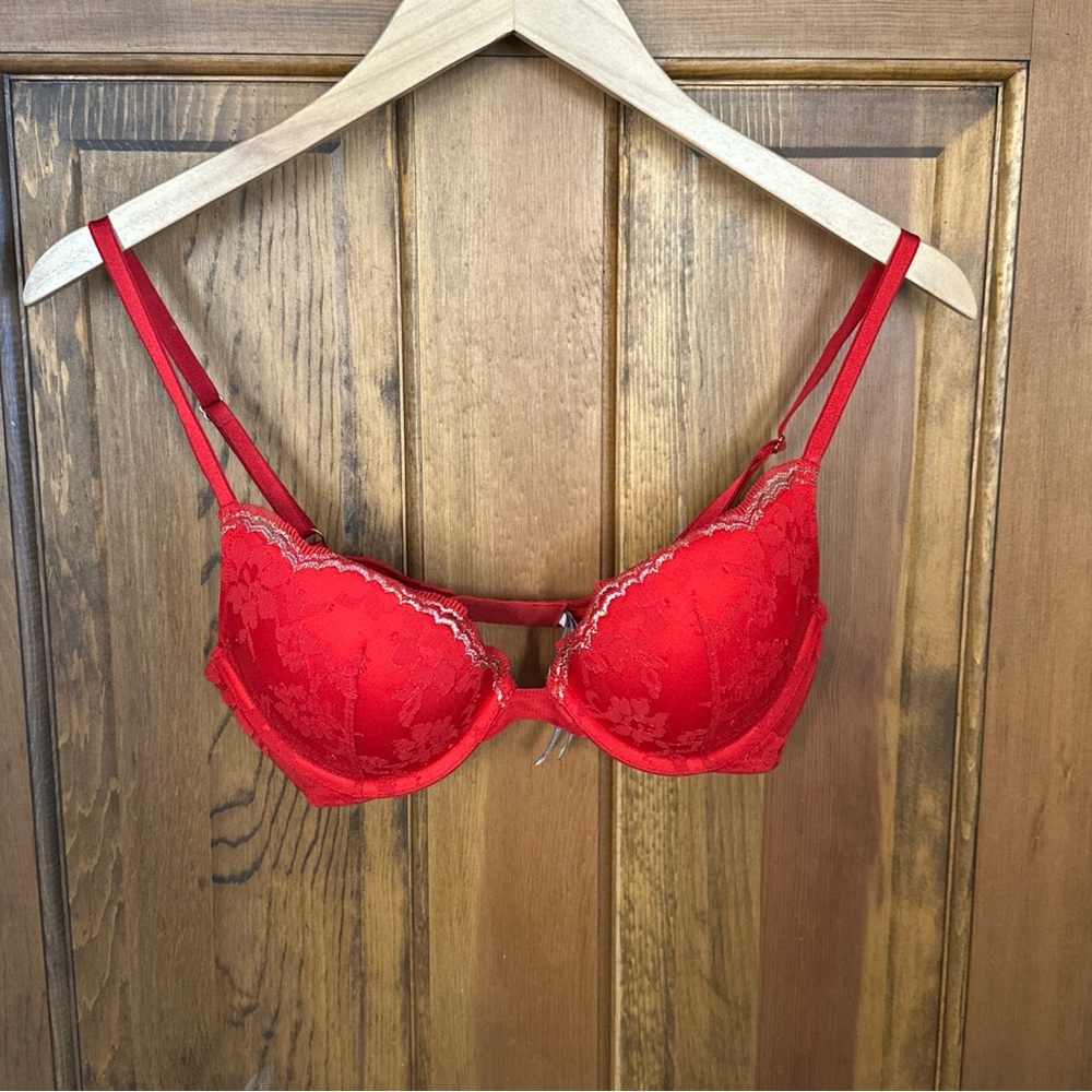 Victorias Secret Dream Angels Push‎ Up 34C Red Lace Sexy Lingerie Romantic